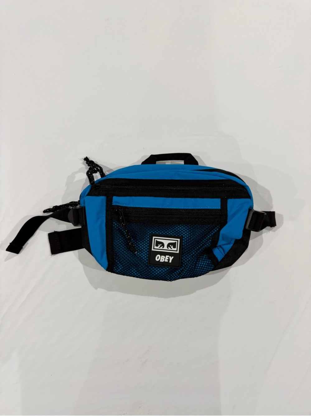 OBEY Blue and Black Waist Pack with Front Mesh Pocket